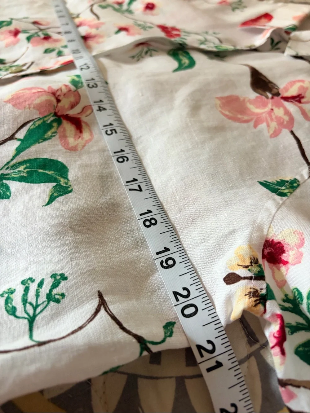 Chicos No Iron Kyoto Bloom 100% Linen Shirt Cuffed 3/4 Sleeve Top, Size 1, M